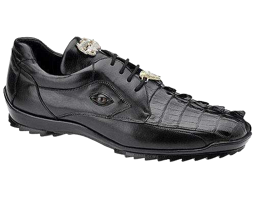 Belvedere Black Vasco Men's Sneakers Hornback Crocodile & Calfskin Genuine Leather - Design Menswear