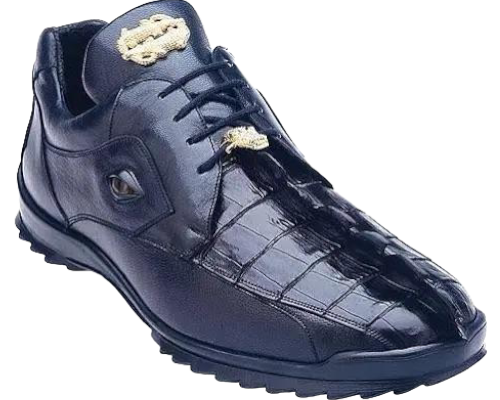 BELVEDERE VASCO MEN'S NIGHT BLUE GENUINE HORNBACK CROCODILE & SOFT CALF SNEAKERS - Design Menswear