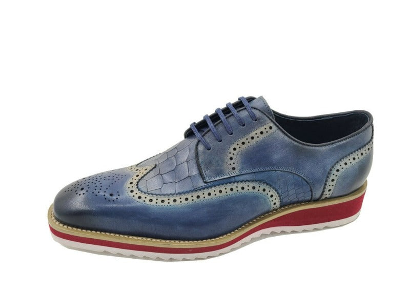 Blue casual shoes wingtip oxford Genuine Leather Lace Up