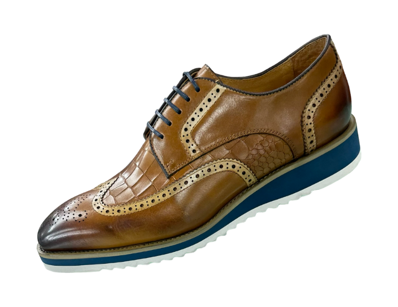 Carrucci camel oxford men's wingtip casual shoes Genuine Leather
