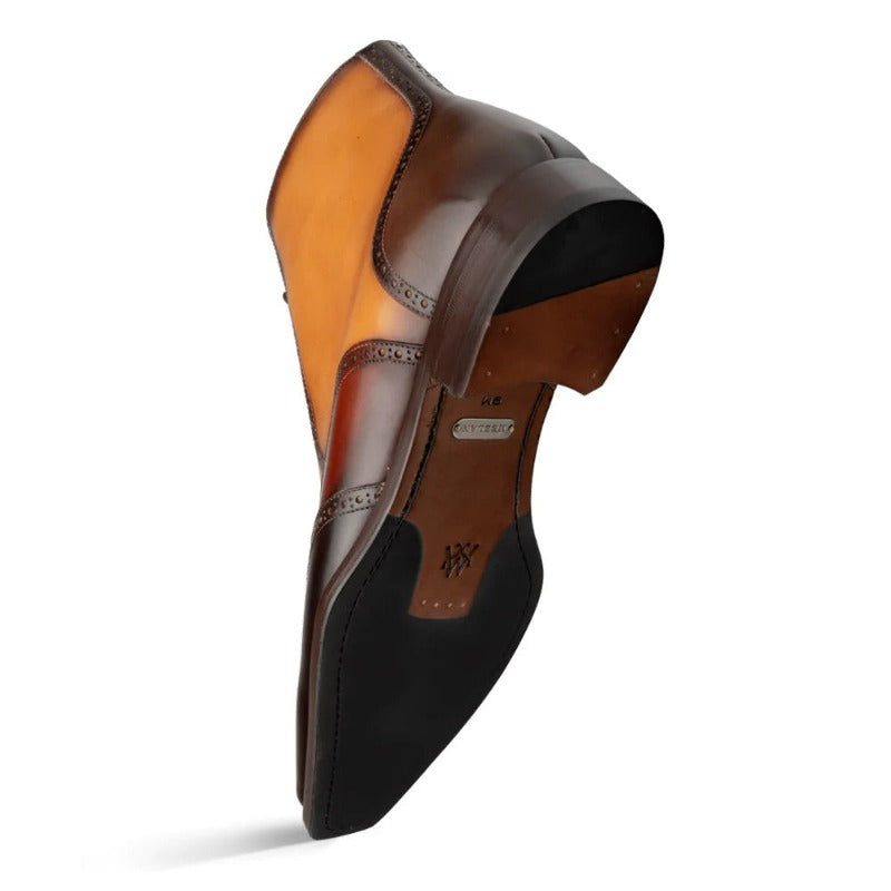 mezlan Cognac and Brown Men's Fashion Design Boot Genuine Calfskin Leather Spectator Ankle - Design Menswear