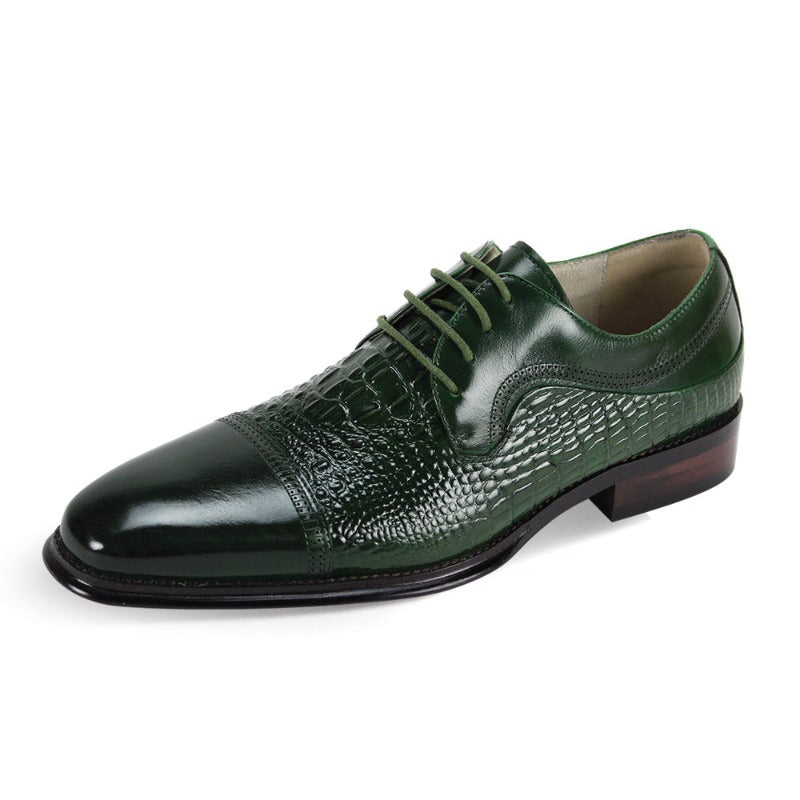 Giovanni Green Lace Up Men's Leather Dress Shoe - Alligator Accent Panel