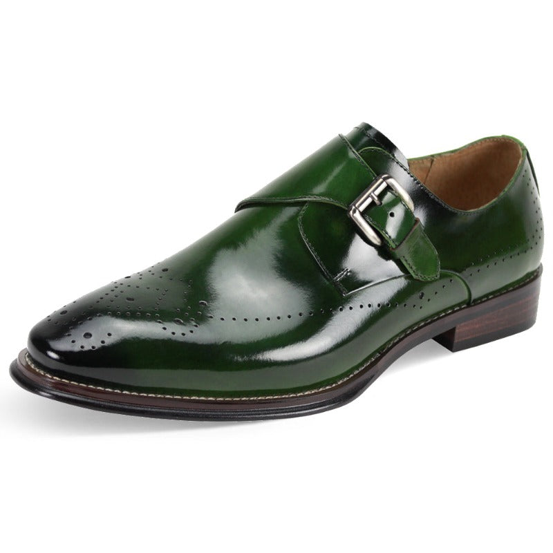 Giovanni Olive Green men's shoes monk strap calfskin leather dress fashion design