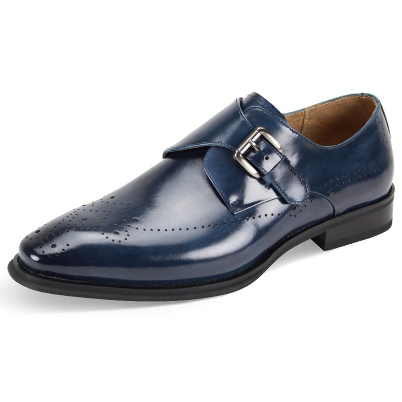 Giovanni blue men's shoes monk strap calfskin leather dress fashion design