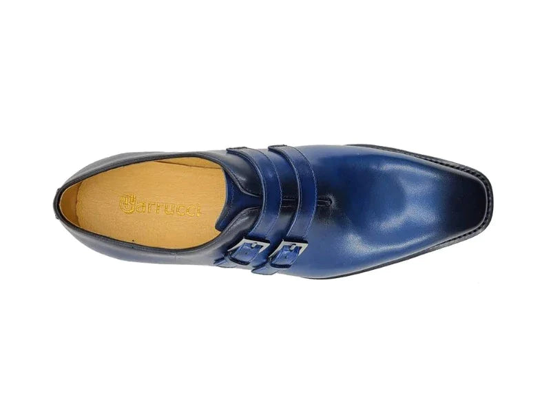 Men's Blue Carrucci Loafer Burnished Double Monk Leather Casual Shoes - Design Menswear