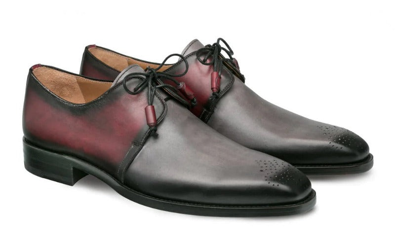 Mezlan Gray and Burgundy Lace Up Dress Men's Shoes - Design Menswear