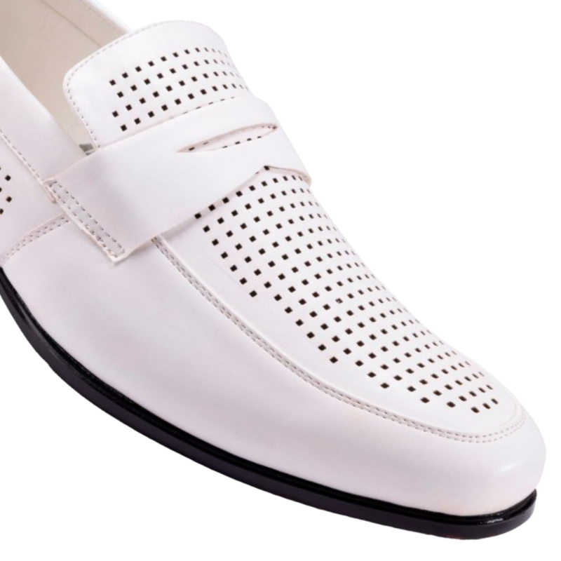 Montique White Men's Dress Slip-On Shoes Penny Strap Loafer