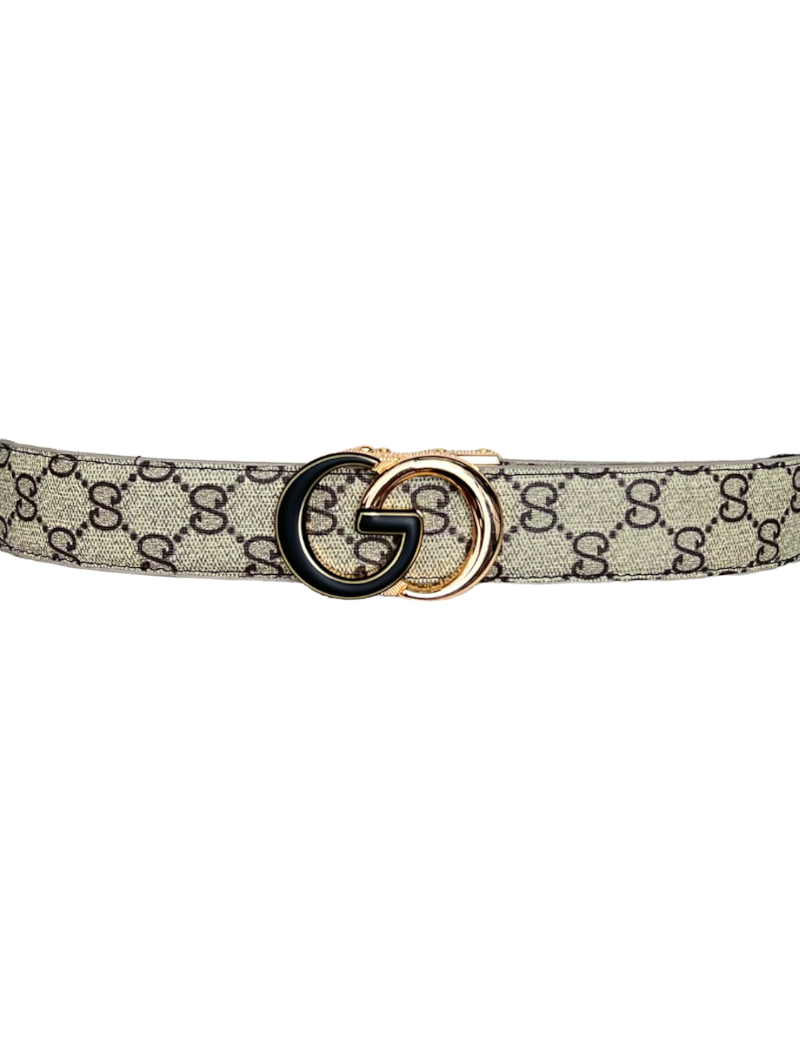 Men's Belt Tan Color Jeans Material Black and Gold Buckle - Design Menswear