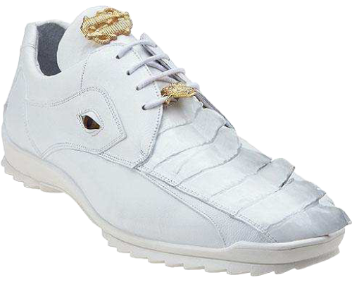 Belvedere white Vasco Men's Sneakers Hornback Crocodile & Calfskin Genuine Leather - Design Menswear