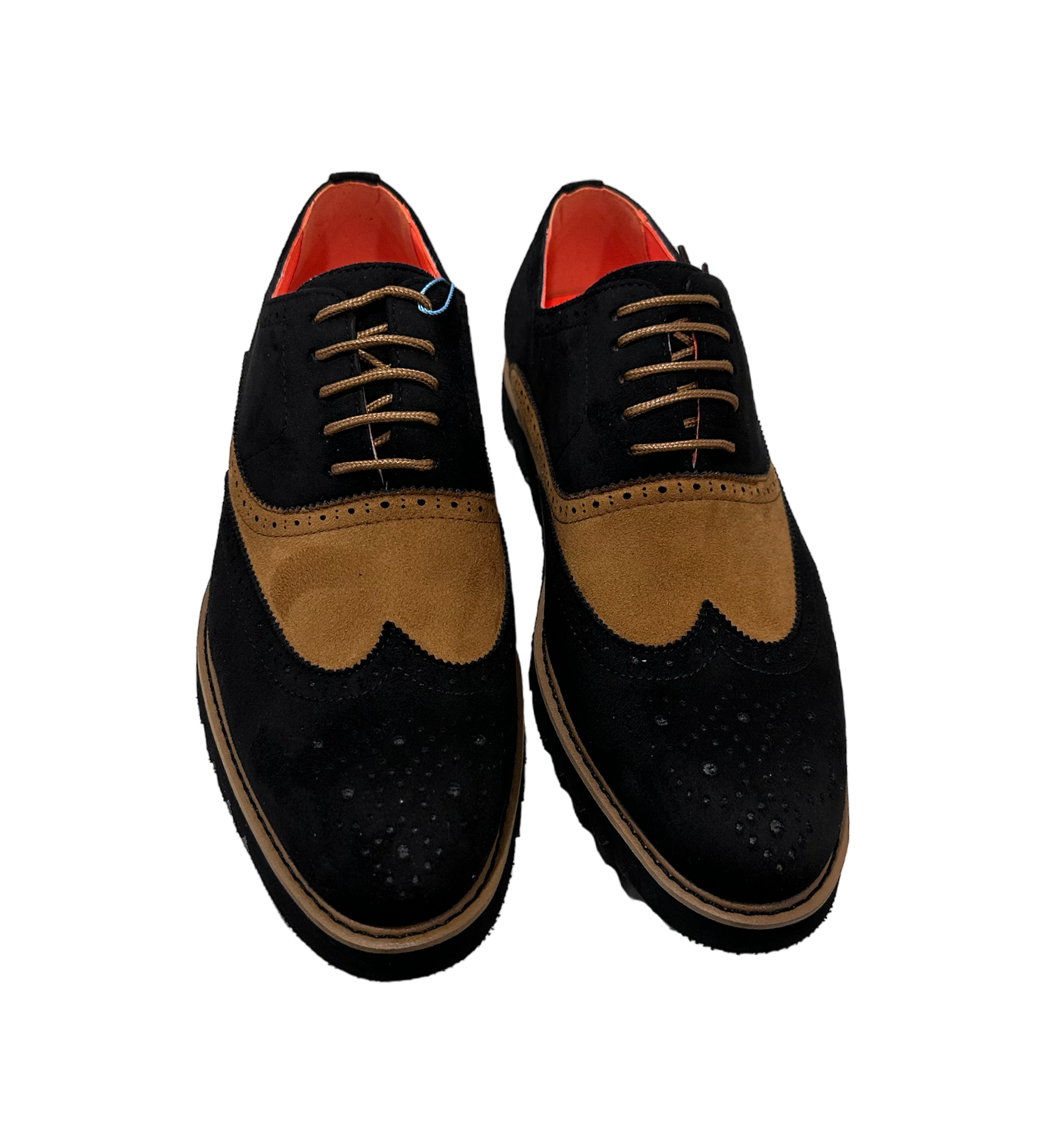 Black and cognac suede tow-tone wingtip men's casual shoes