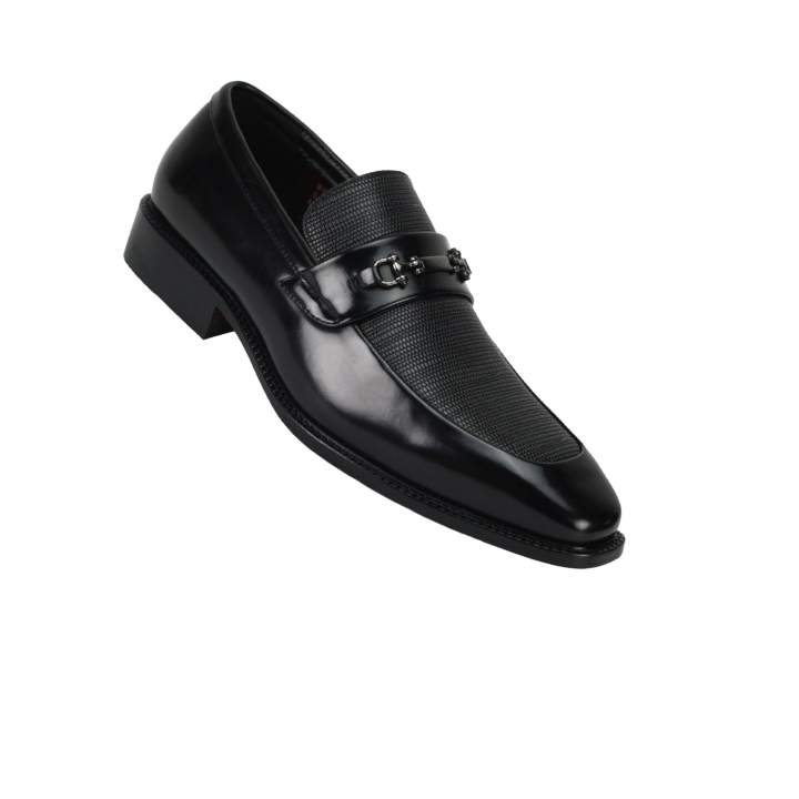 Antonio Cerrelli Black Men's Slip On Dress Shoes Silver Buckle - Design Menswear