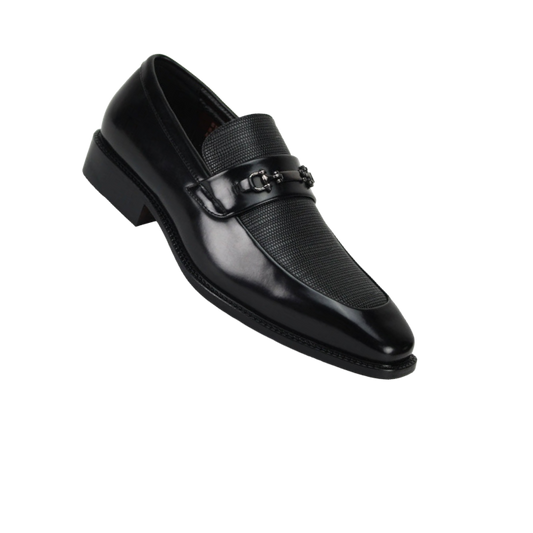 Antonio Cerrelli Black Men's Slip On Dress Shoes Silver Buckle - Design Menswear