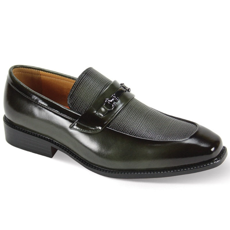 Antonio cerrelli olive loafer men's slip on dress shoes silver buckle