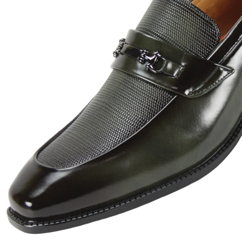 Antonio cerrelli olive loafer men's slip on dress shoes silver buckle