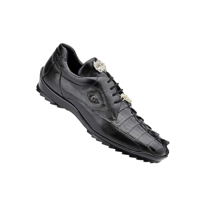 Belvedere Black Vasco Men's Sneakers Hornback Crocodile & Calfskin Genuine Leather - Design Menswear