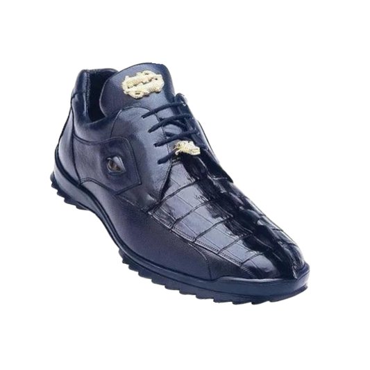 BELVEDERE VASCO MEN'S NIGHT BLUE GENUINE HORNBACK CROCODILE & SOFT CALF SNEAKERS - Design Menswear