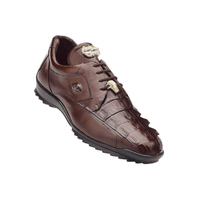 Belvedere Brown Vasco Men's Sneakers Hornback Crocodile & Calfskin Genuine Leather - Design Menswear