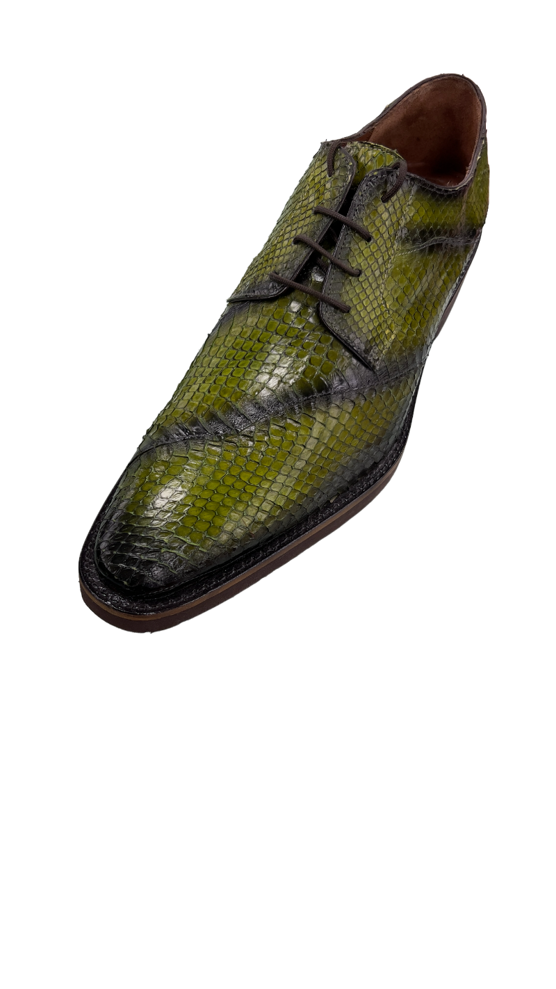 Belvedere Men's Olive Dress Snake Skin Shoes Lace Up Fashion Style - Design Menswear