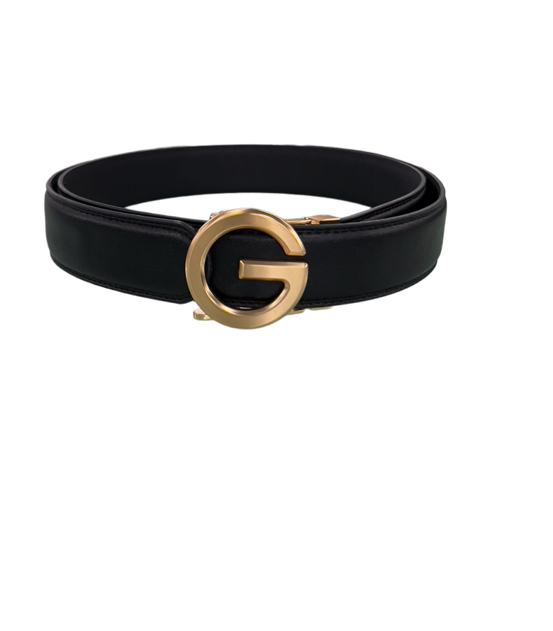 Black Men's Belt Genuine Leather Gold Buckle - Design Menswear