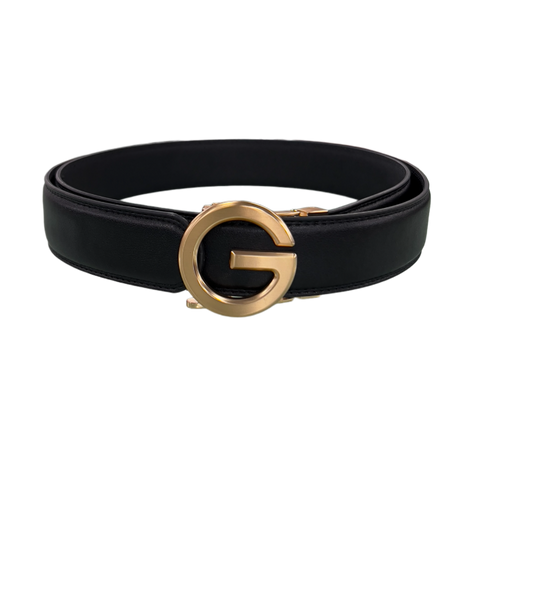 Black Men's Belt Genuine Leather Gold Buckle - Design Menswear