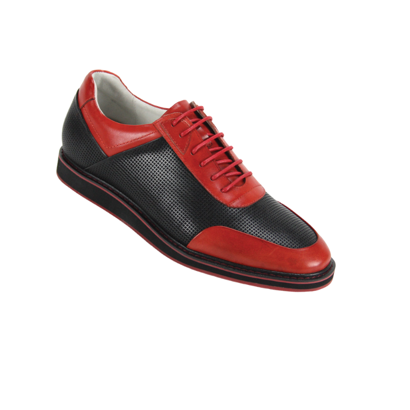 Black and red sneakers genuine leather men's lace up casual shoes