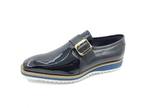 Carrucci Black Patent Leather Slip-On monkstrap genuine Goldtone Buckle