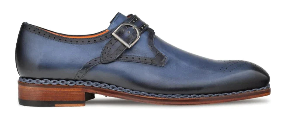 Mezlan Blue Artisan Welt Monk Strap Genuine Leather Dress Shoes - Design Menswear