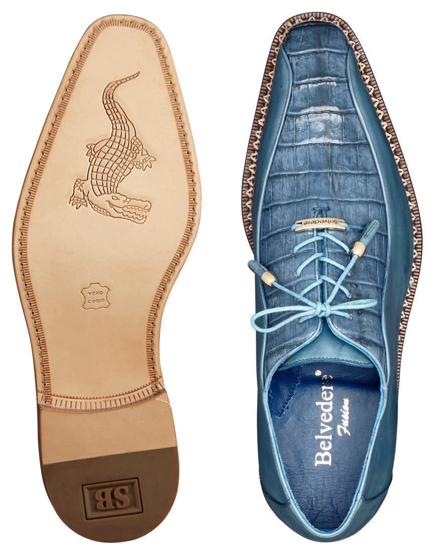 Belvedere jean blue Gabriele Men's Dress Shoes Genuine Alligator Leather - Design Menswear