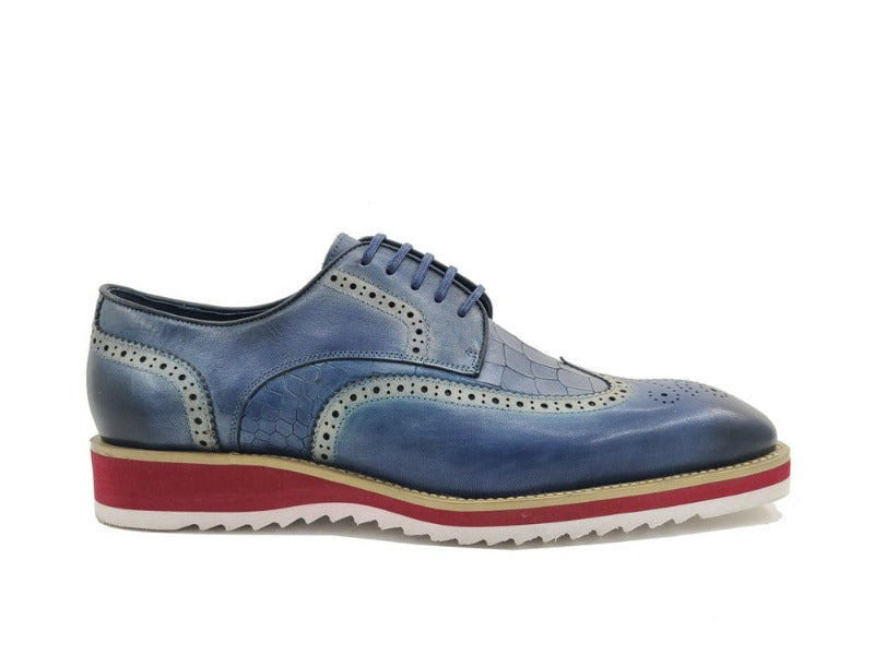 Blue casual shoes wingtip oxford Genuine Leather Lace Up