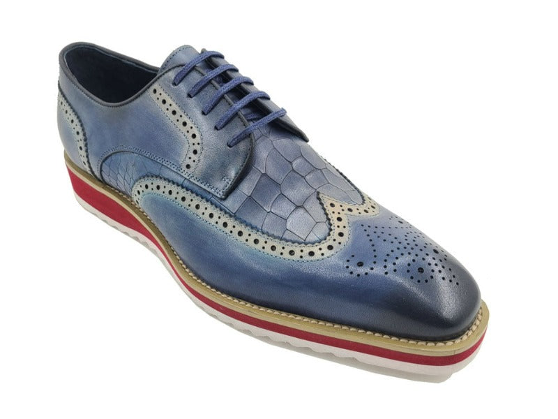 Blue casual shoes wingtip oxford Genuine Leather Lace Up