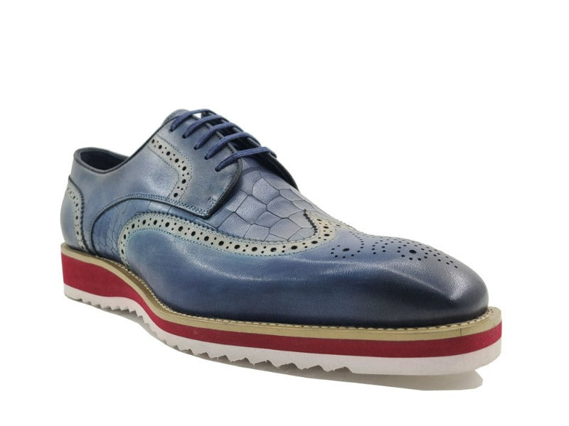 Blue casual shoes wingtip oxford Genuine Leather Lace Up