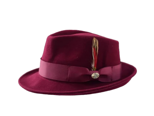 Bruno Capelo Burgundy Men's Wool Hat Hudson Lite Felt Fedora Hat