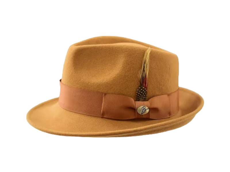 Bruno Capelo Camel Men's Wool Hat Hudson Lite Felt Fedora Hat