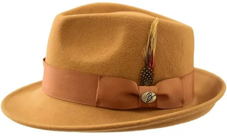 Bruno Capelo Camel Men's Wool Hat Hudson Lite Felt Fedora Hat