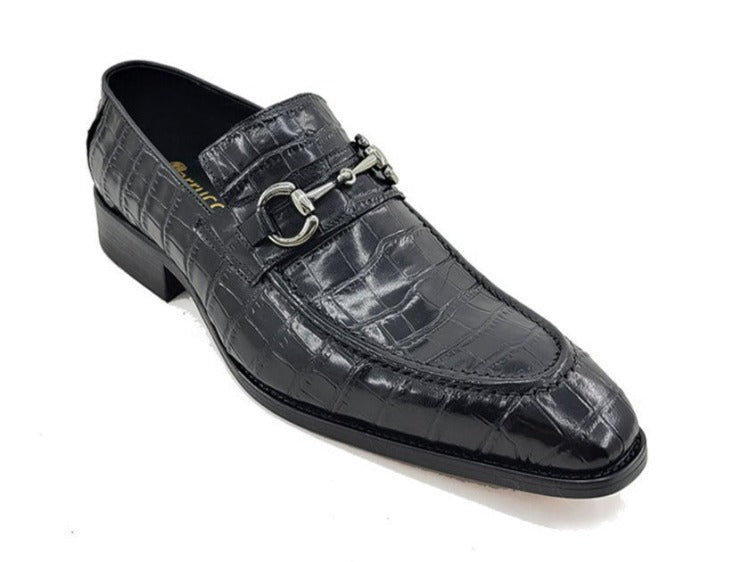 Carrucci Black Embossed Leather Men's Dress Shoes Silver Buckle - Design Menswear