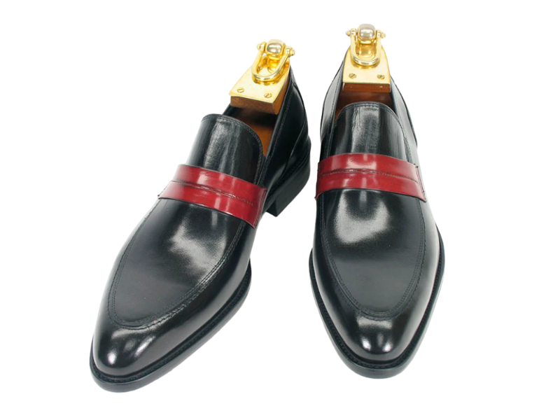 Carrucci Black Men's Dress Shoe Genuine Calfskin Leather Slip-on Contrast Penny Loafer