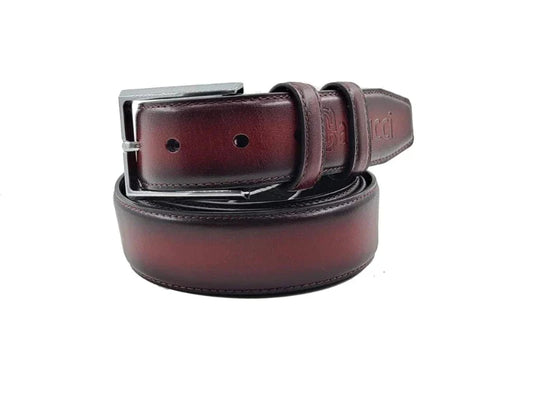 Carrucci Burgundy men's dress belt genuine leather silver buckle