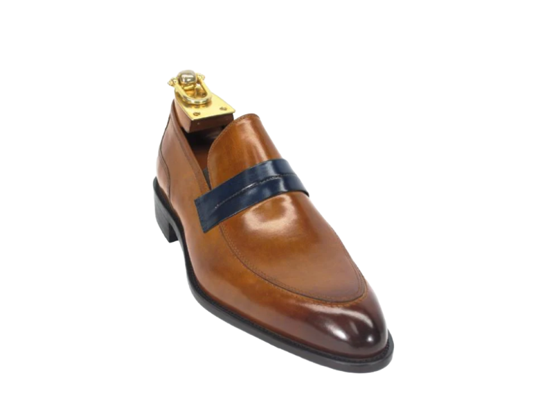 Carrucci Cognac Men's Dress Shoe Genuine Calfskin Leather Slip-on Contrast Penny Loafer