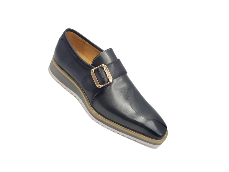 Carrucci Grey Men's Monkstraps Patent Leather casual shoes