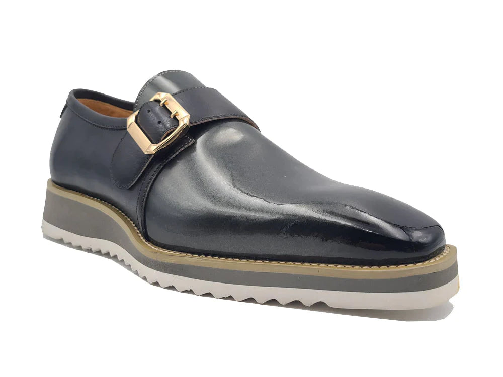 Carrucci Grey Men's Monkstraps Patent Leather casual shoes