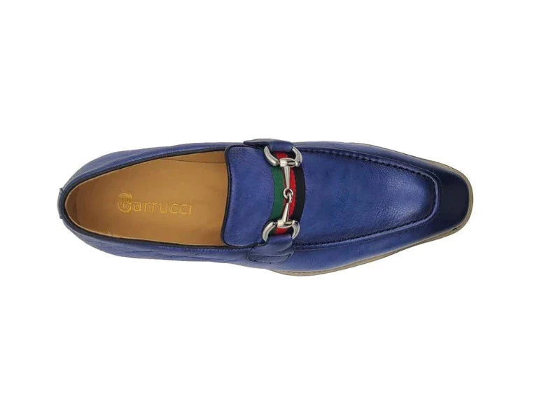 Carrucci blue jeans men's casual shoes genuine leather loafer red and green trim