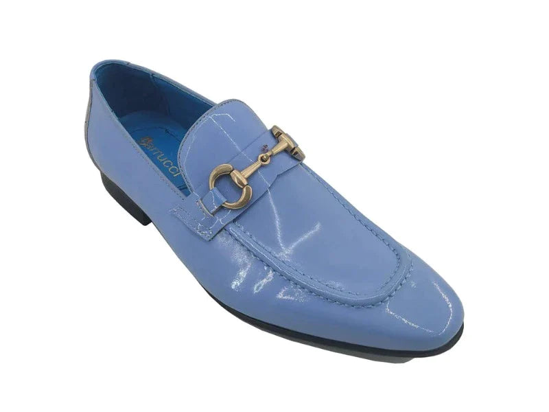 Carrucci blue patent leather shiny slip on dress Shoes Gold Buckle