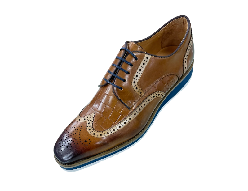 Carrucci camel oxford men's wingtip casual shoes Genuine Leather