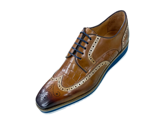 Carrucci camel oxford men's wingtip casual shoes Genuine Leather