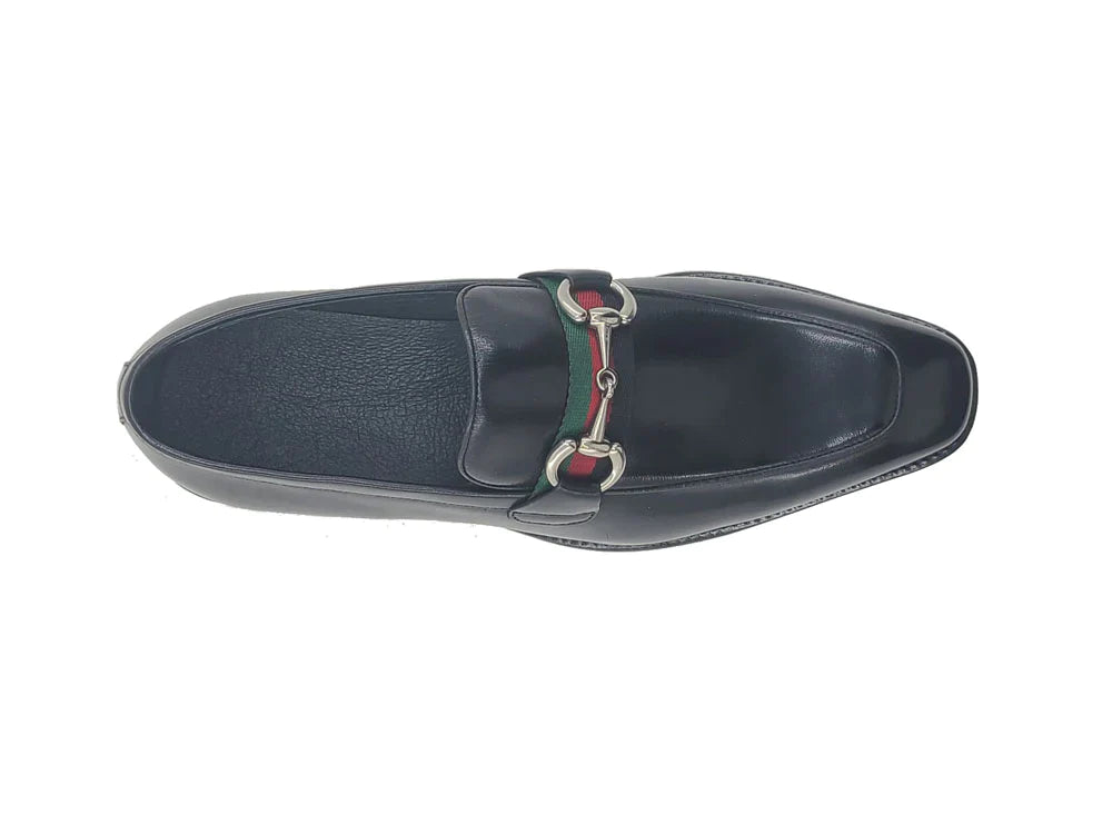 Carrucci cognac calfskin leather men's slip on dress shoes red and green strip