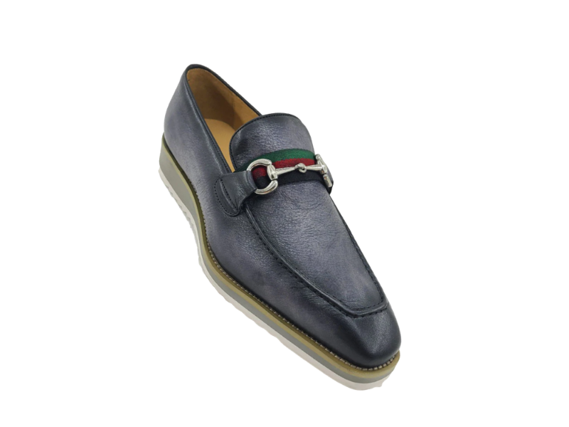 Carrucci grey men's casual shoes silver buckle genuine leather loafer