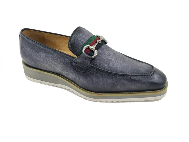 Carrucci grey men's casual shoes silver buckle genuine leather loafer