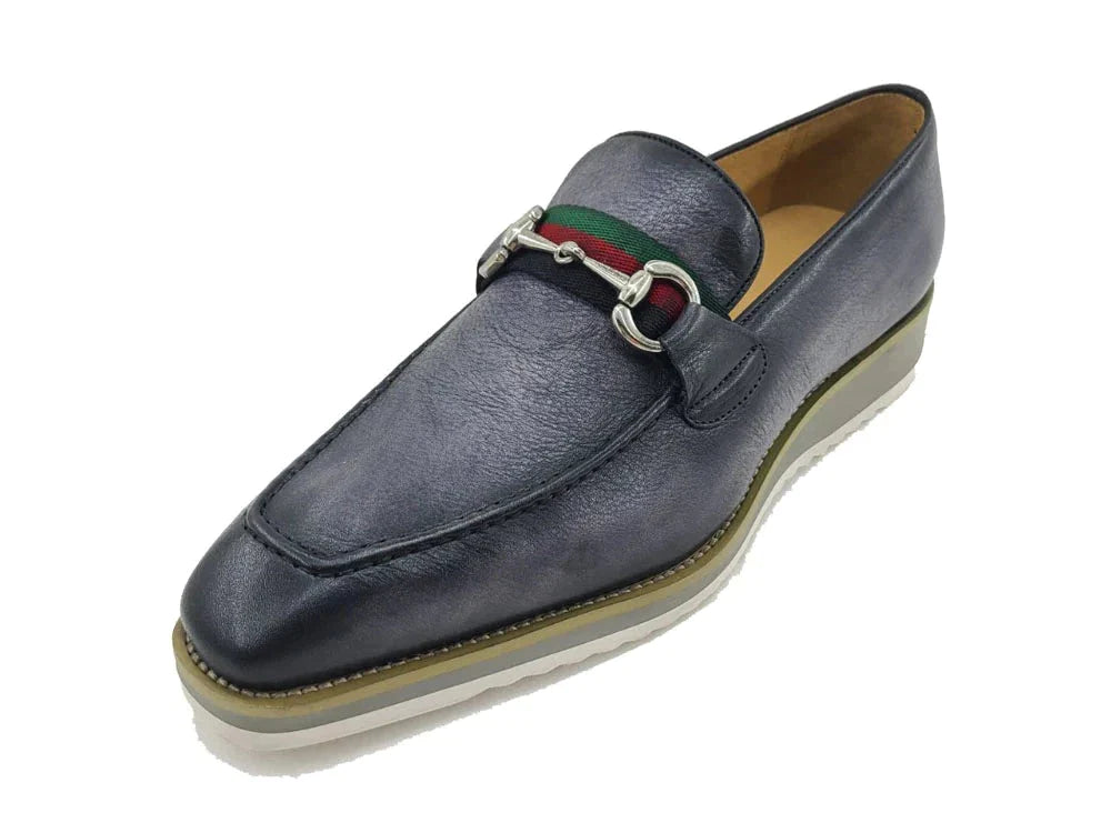 Carrucci grey men's casual shoes silver buckle genuine leather loafer