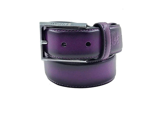 Carrucci men's purple dress casual belt genuine leather silver buckle