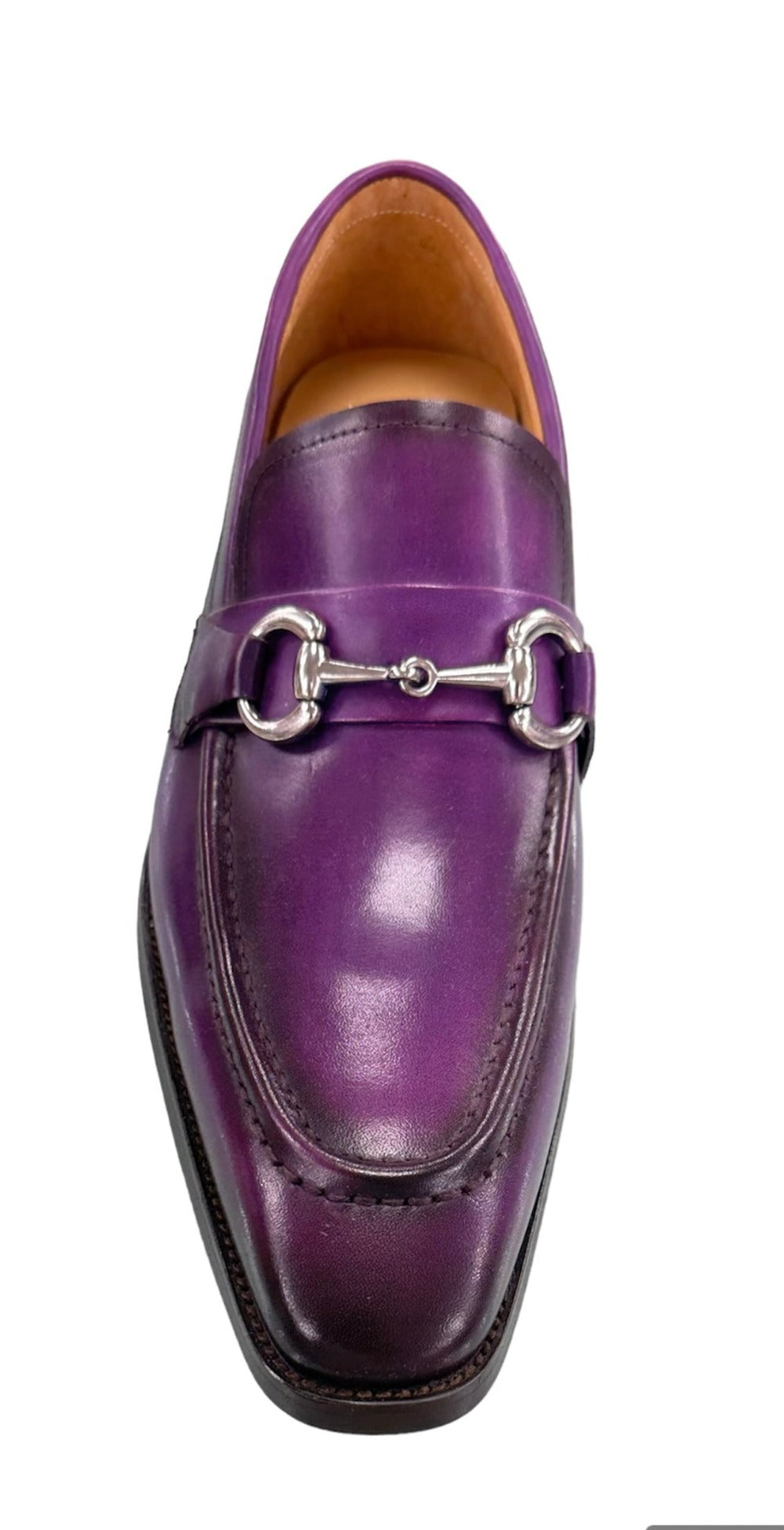 Carrucci purple leather men's slip on dress shoes silver buckle